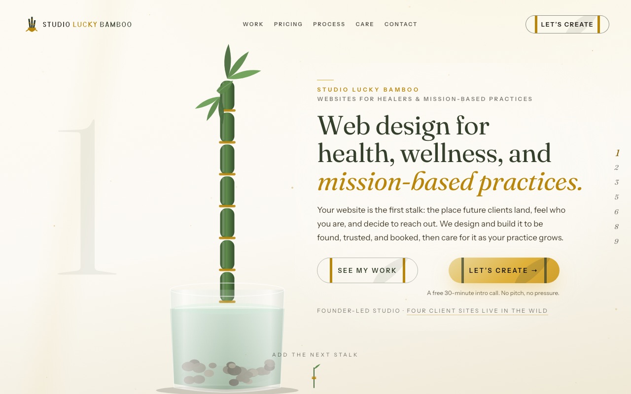 Studio Lucky Bamboo · The Nine Stalks landing page hero