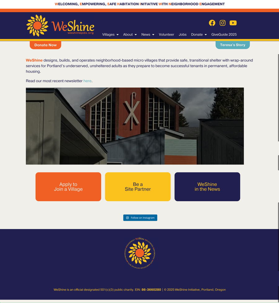The WeShine home page before the rebuild.