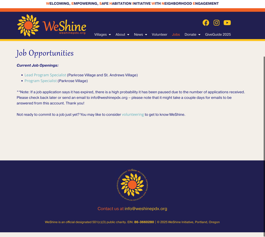 The WeShine job opportunities before the rebuild.